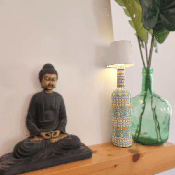 Decorative dotted bottle lamp.
