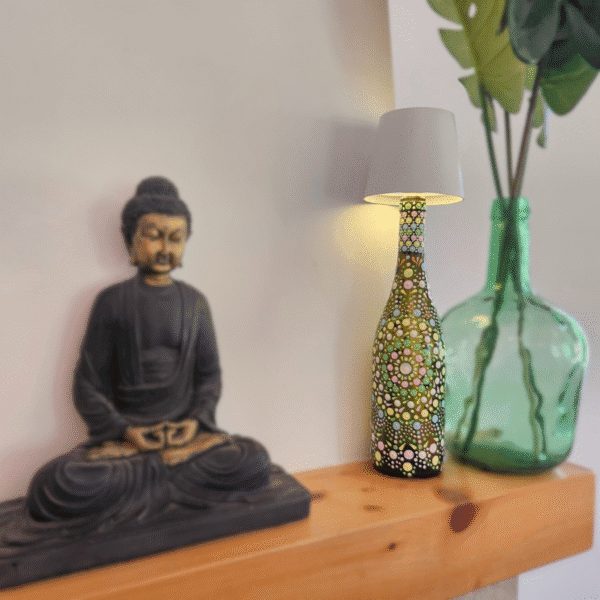 Decorative dotted bottle lamp.