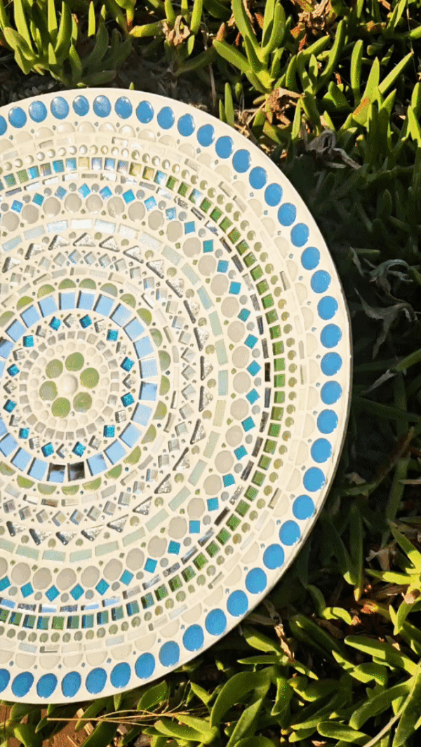 Colourful mosaic dish.