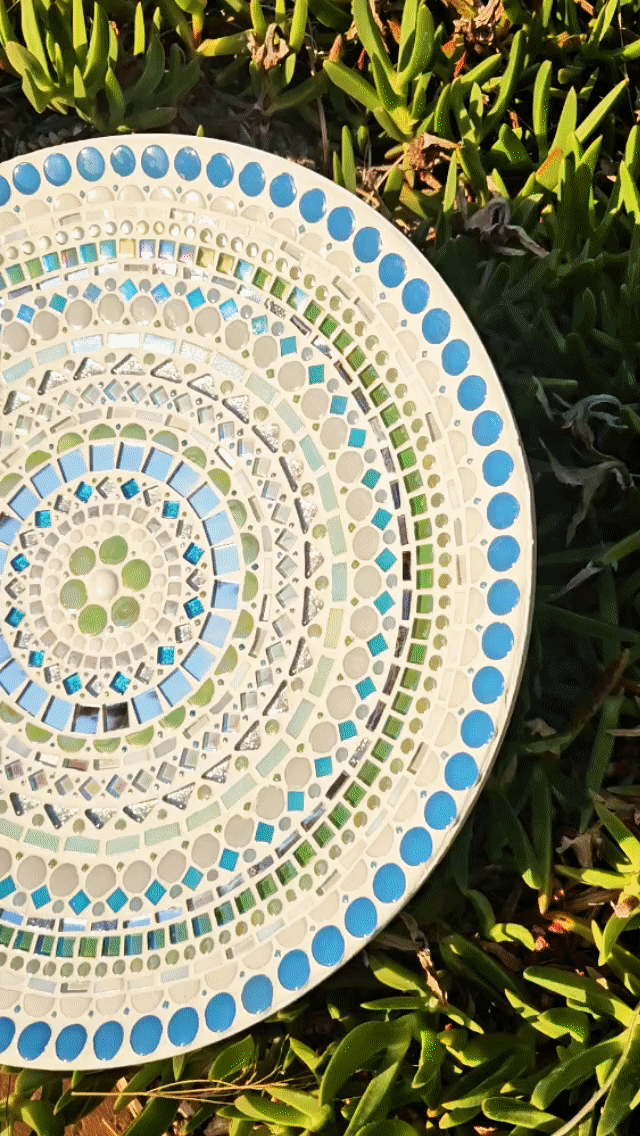 Colourful mosaic dish.