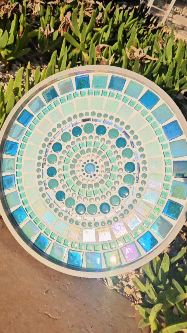 Colourful mosaic dish.