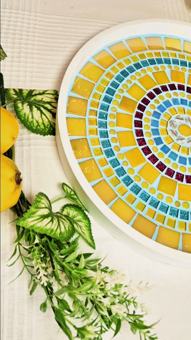 Colourful mosaic dish.