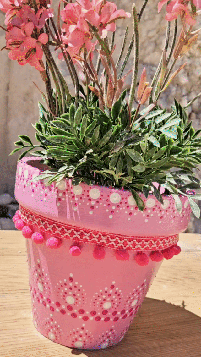 Decorative dotted plant-pot.