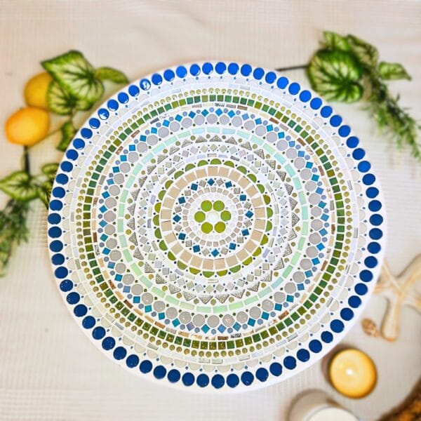 Colourful mosaic dish.