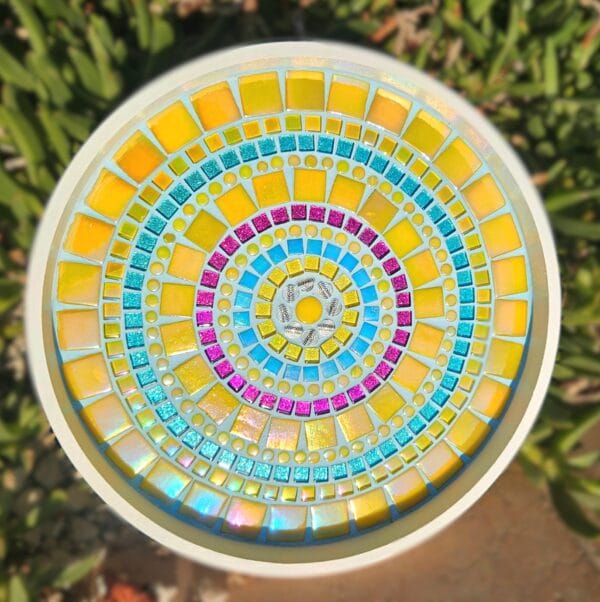 Colourful mosaic dish.