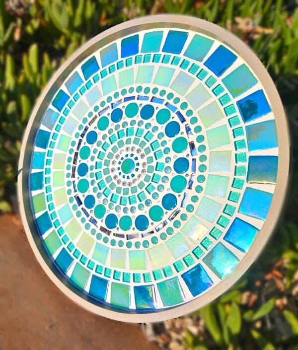 Colourful mosaic dish.