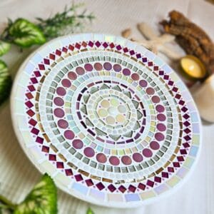 Colourful mosaic dish.