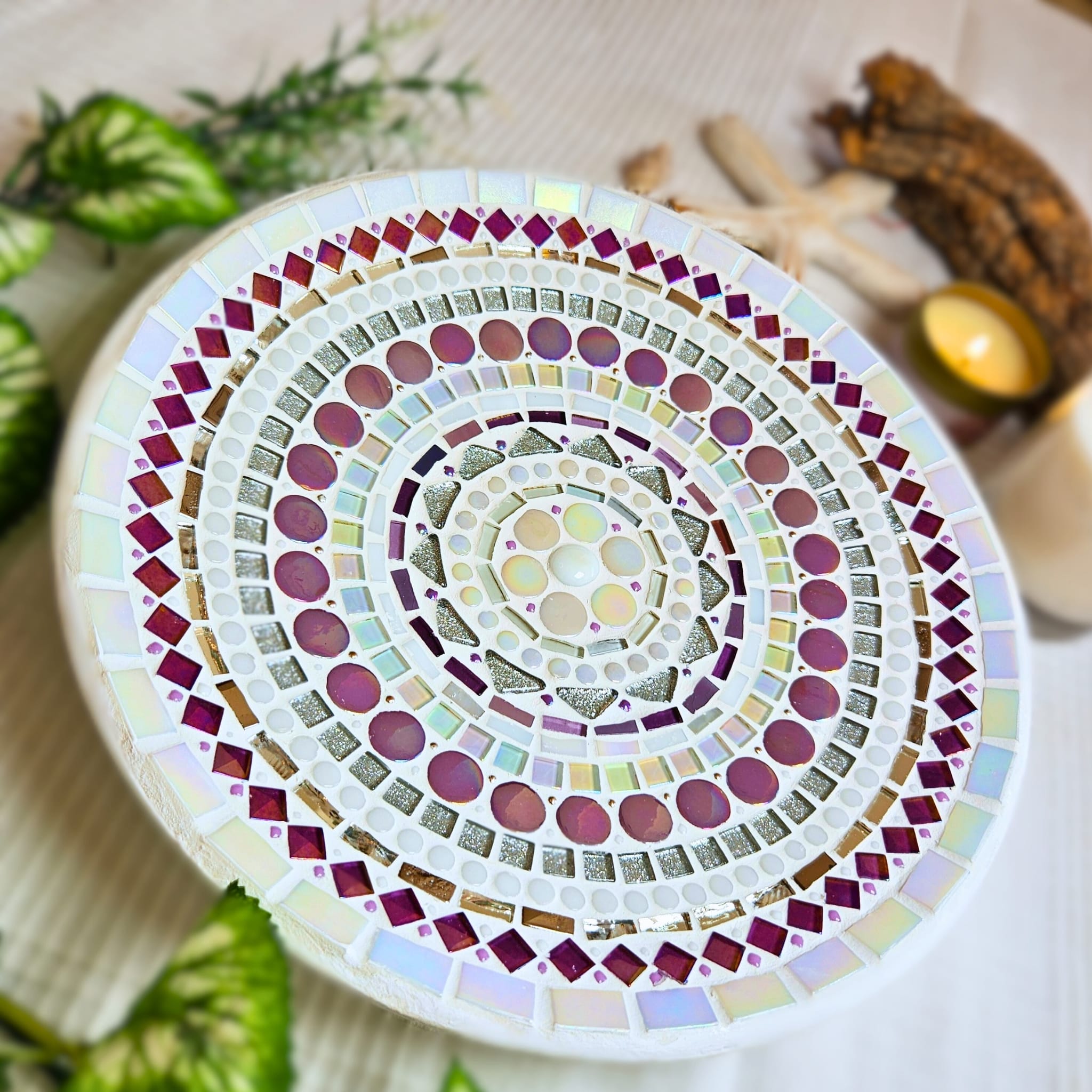 Colourful mosaic dish.