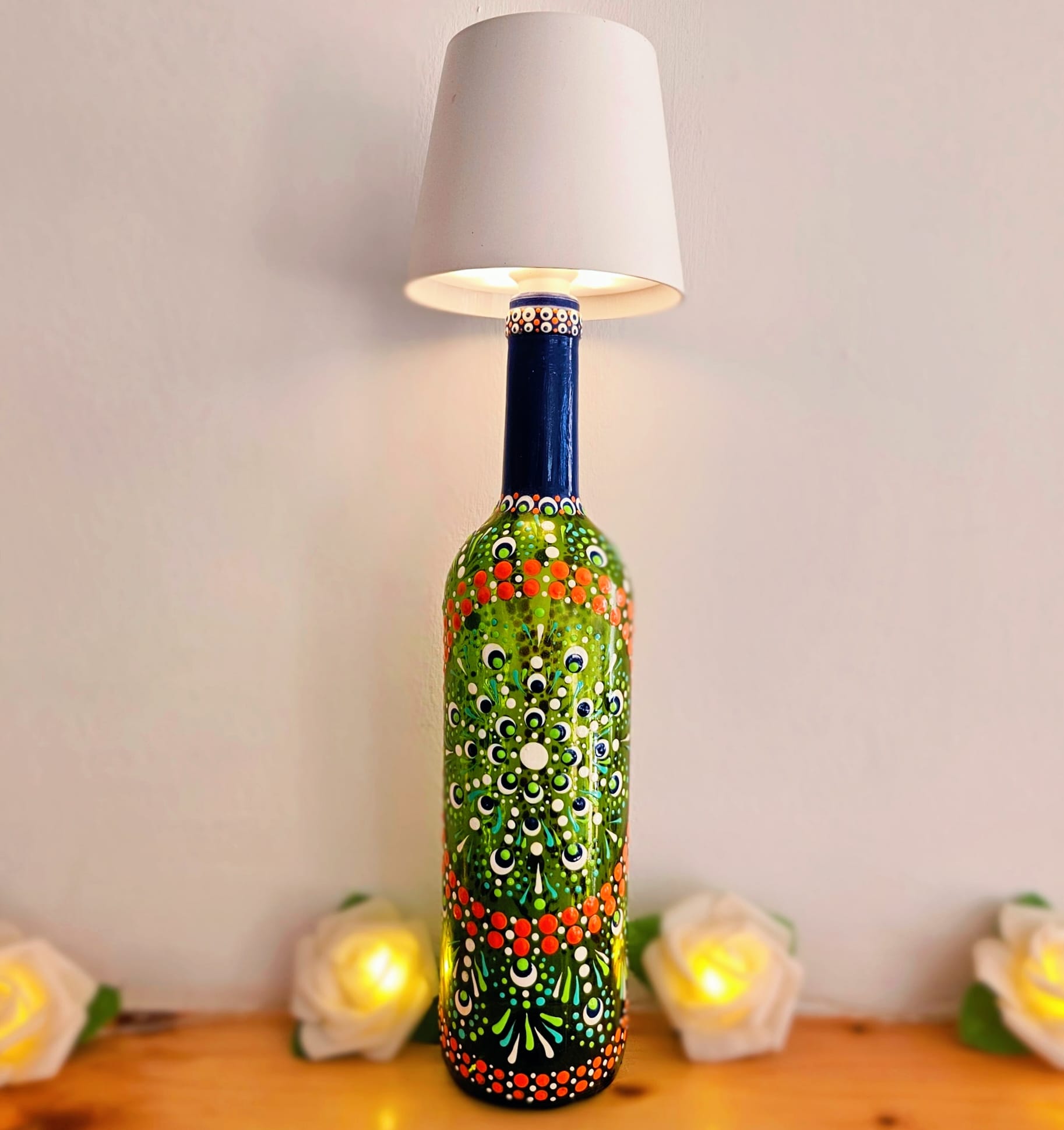 Decorative dotted bottle lamp.