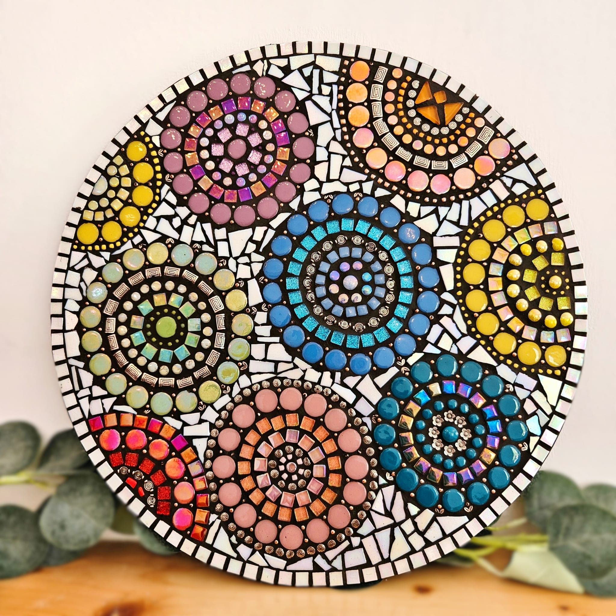 Colourful mosaic wall decor.