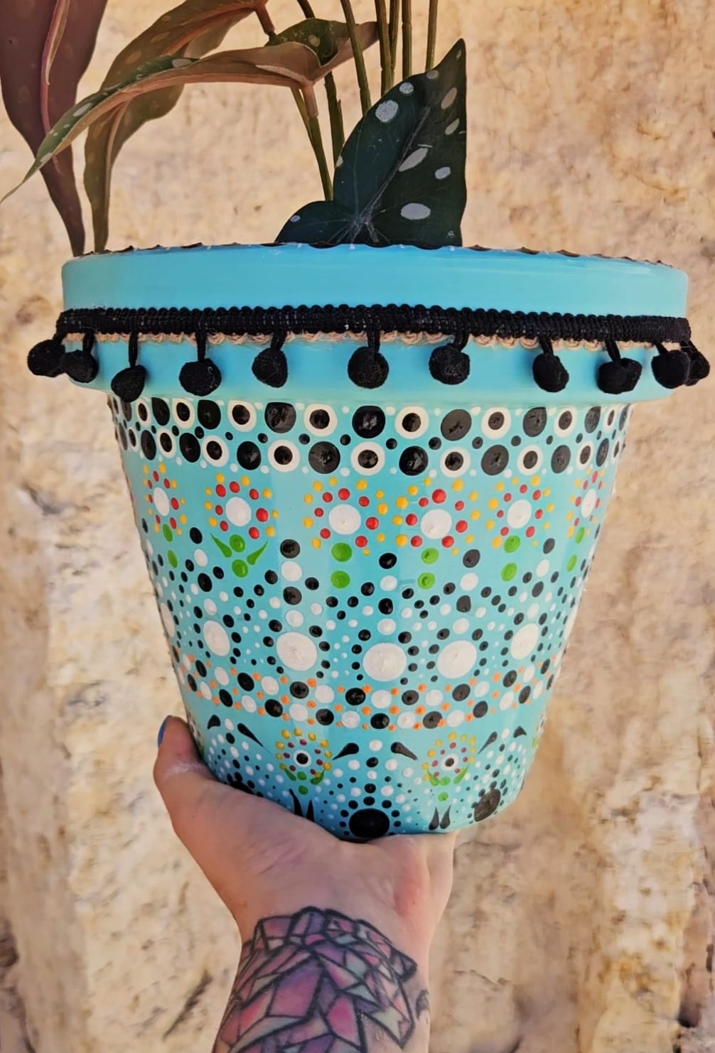 Decorative dotted plant-pot.