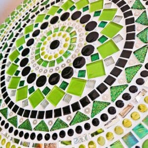 Close up of colourful mosaic table.