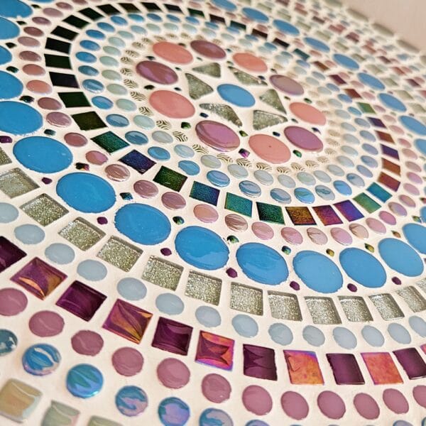 Close up of colourful mosaic table.