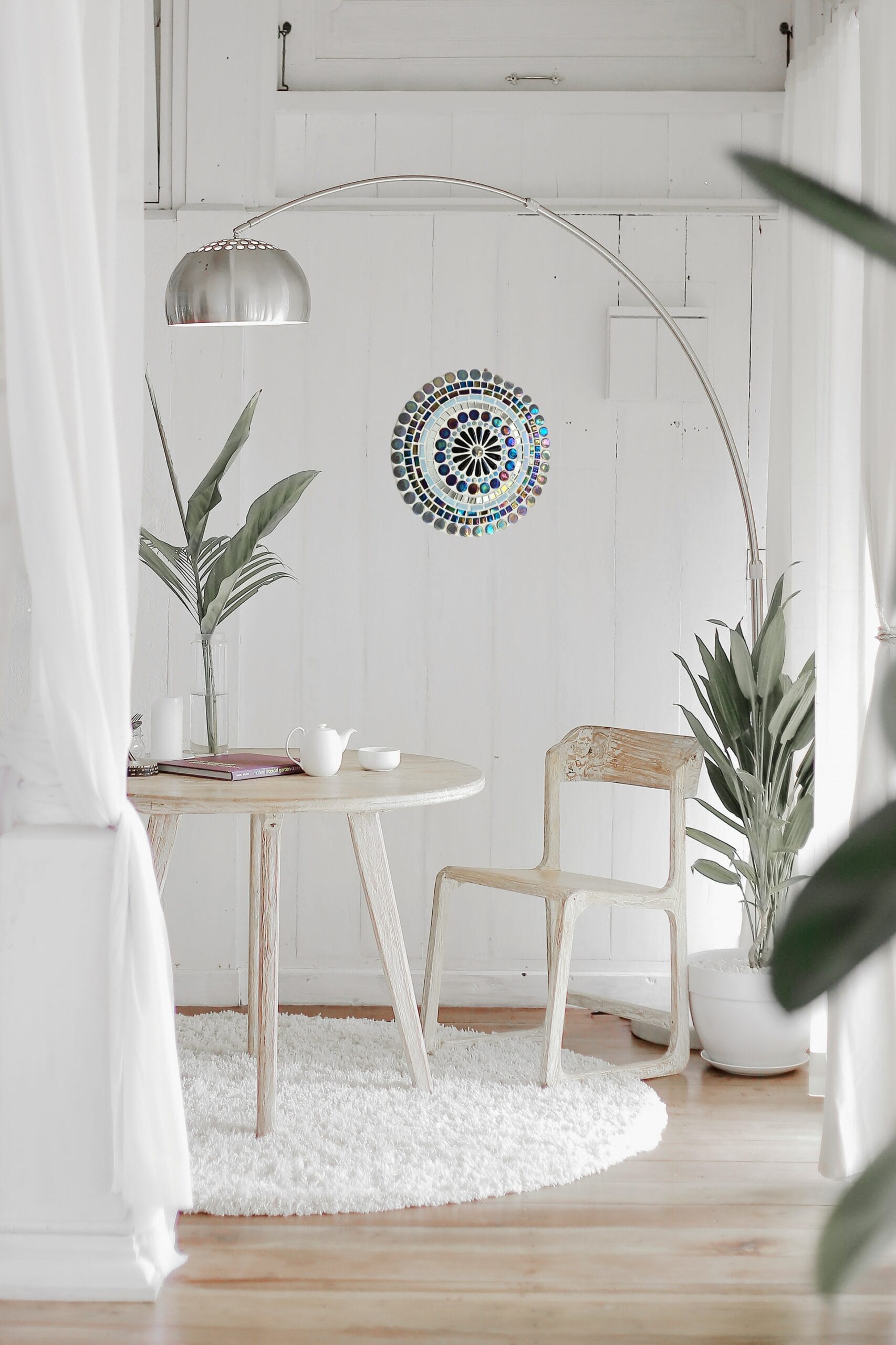 Minimalist decor with plants mosaic art.