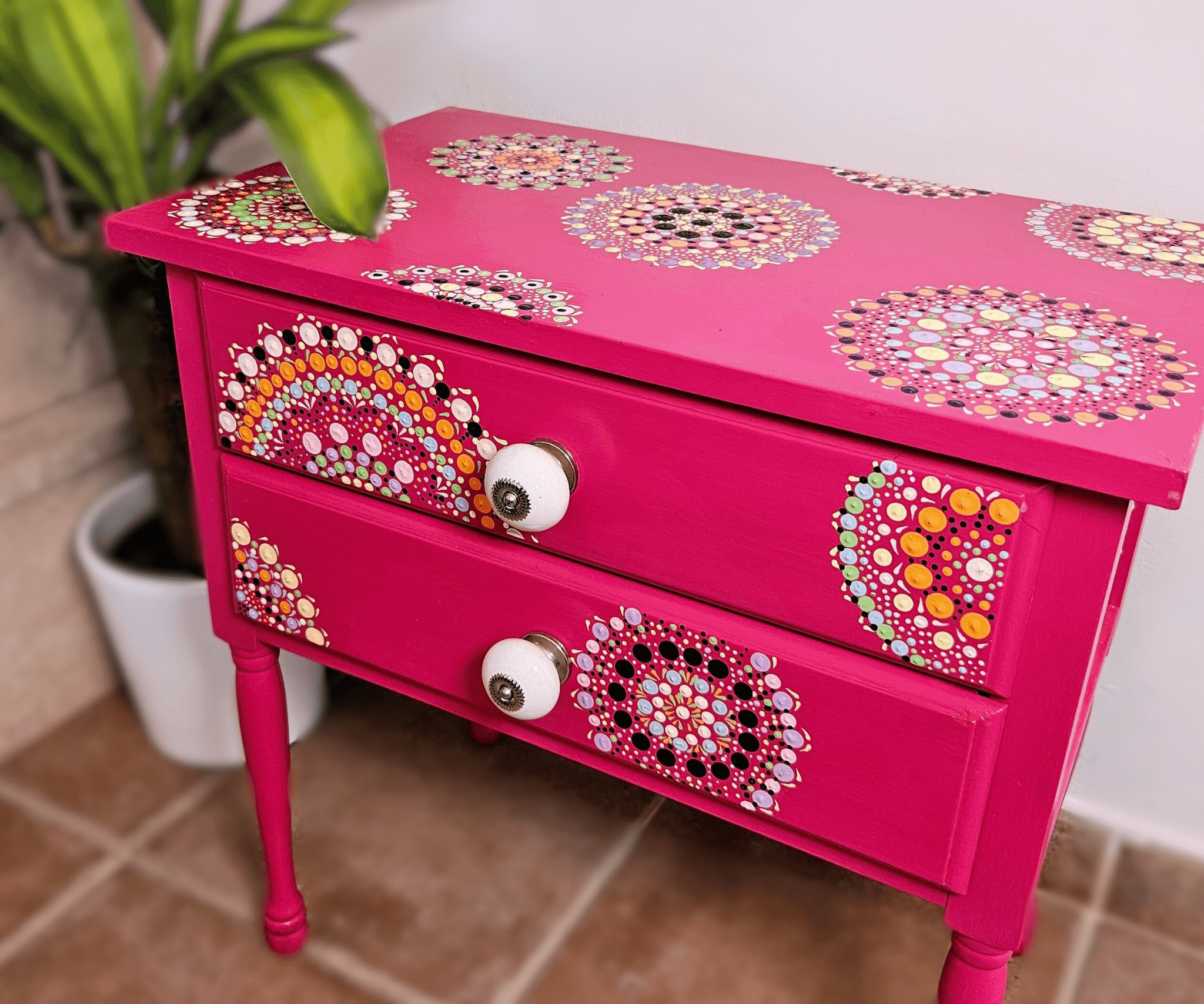 Pink mandala dotted furniture.