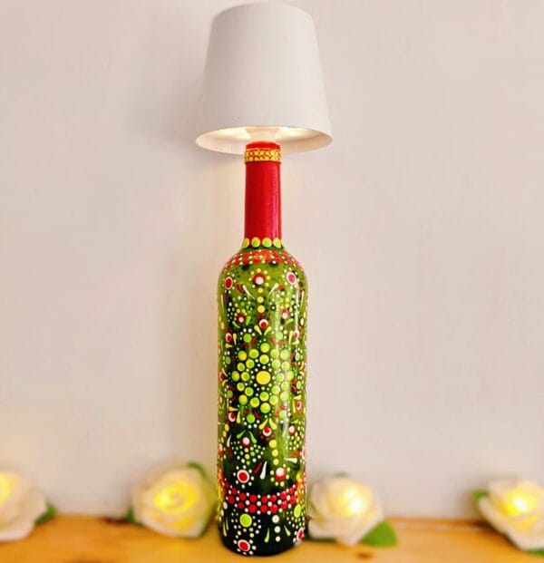 Decorative lamp made from painted bottle