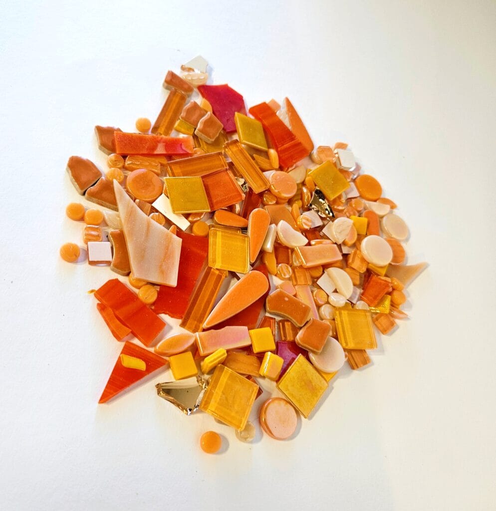 Orange mosaic tiles.