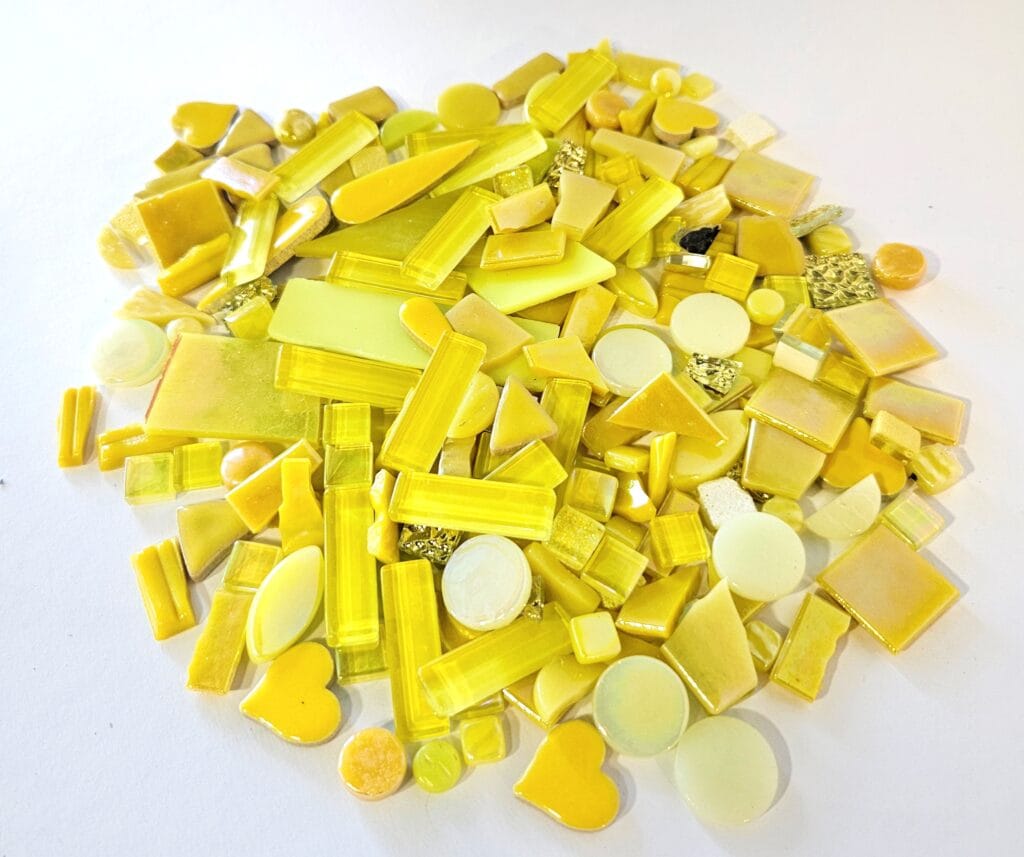 Yellow mosaic tiles.
