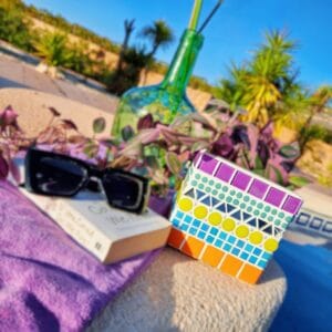 Decorative colourful mosaic plant pot.