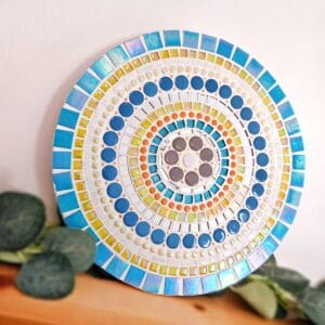 Colourful blue mosaic wall decor.