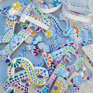 Mosaic letters and numbers.