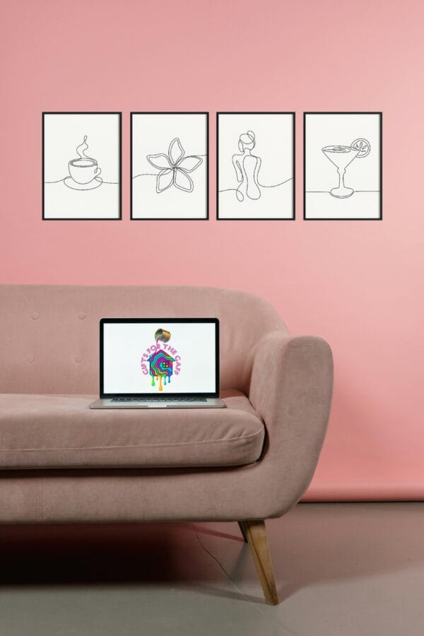 Minimalist art on pink wall